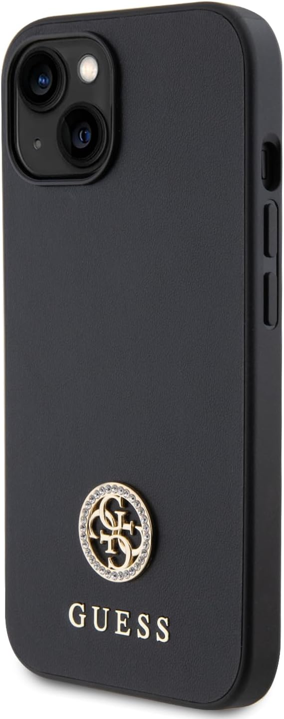 Guess iPhone 15 4G Strass Metal Logo Θήκη με Επένδυση Συνθετικού Δέρματος - Black - GUHCP15SPS4DGPK