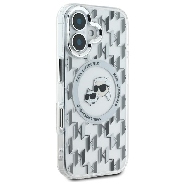 Karl Lagerfeld iPhone 16 - IML Monogram Karl and Choupette Head MagSafe - Σκληρή Θήκη με Πλαίσιο Σιλικόνης - Clear - KLHMP16SHMCKMHT
