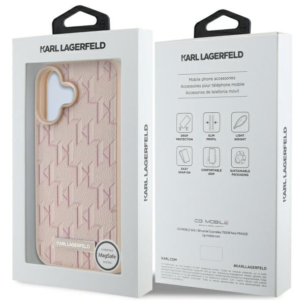 Karl Lagerfeld iPhone 16 - Hot Stamp - MagSafe Σκληρή Θήκη με Επένδυση Συνθετικού Δέρματος - Pink - KLHMP16SPKHPORPP