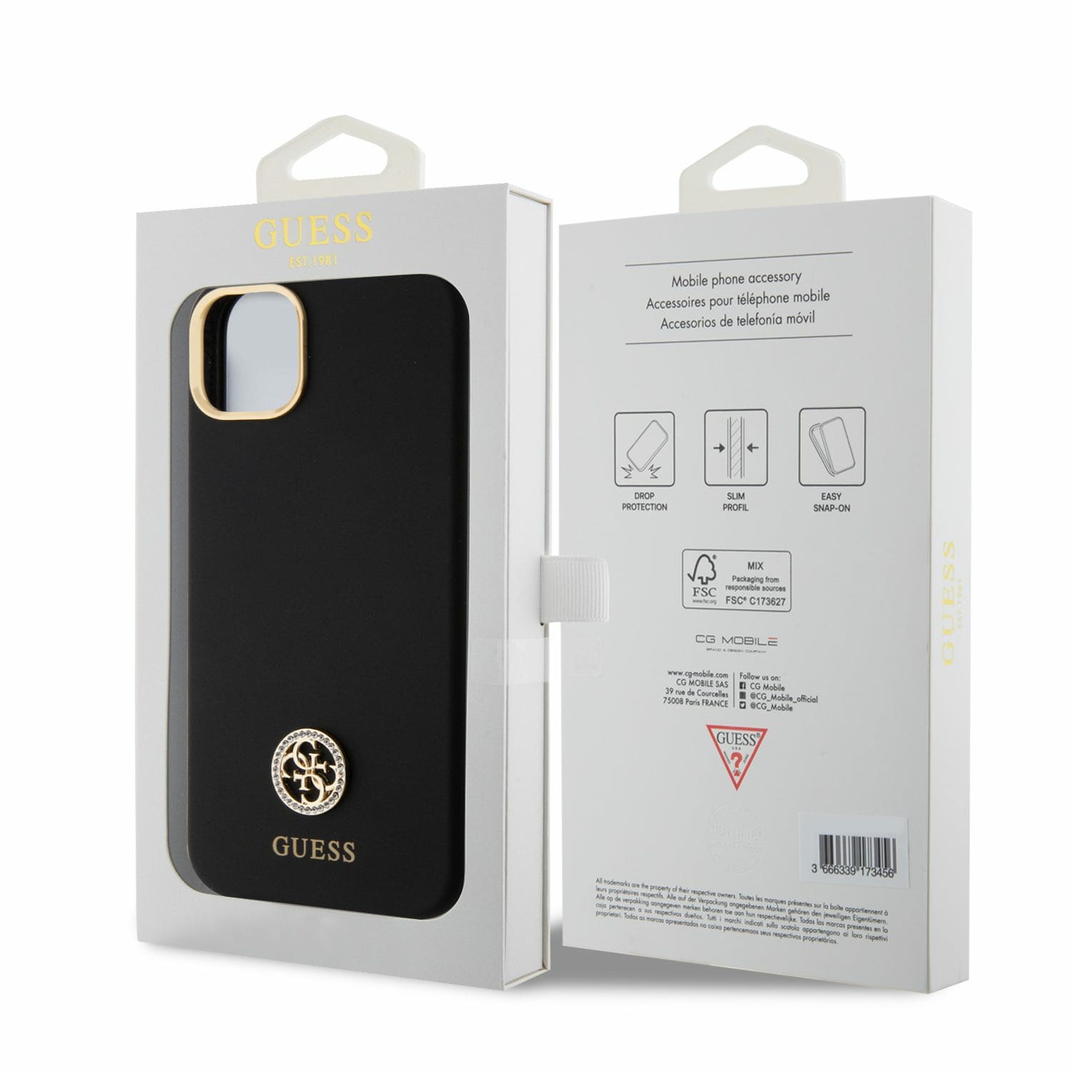 Guess iPhone 15 Plus Silicone Logo Strass 4G Σκληρή Θήκη με Πλαίσιο Σιλικόνης - Black - GUHCP15M4DGPK