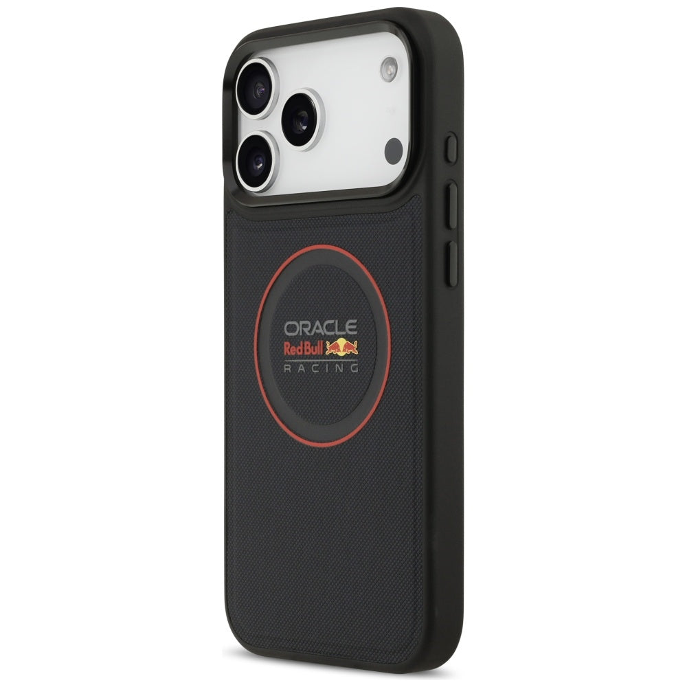 Red Bull iPhone 17 Pro Max - Meshed Red Ring and Metal Buttons MagSafe - Σκληρή Θήκη με Επένδυση Οικολογικού Δέρματος - Navy - RBHMP17X24PUILVR