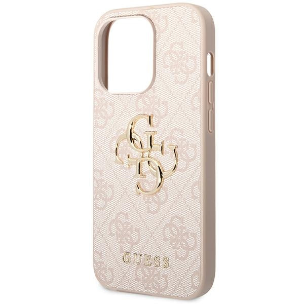 Guess iPhone 14 Pro - 4G Big Metal Logo Θήκη με Επένδυση Συνθετικού Δέρματος - Pink - GUHCP14L4GMGPI