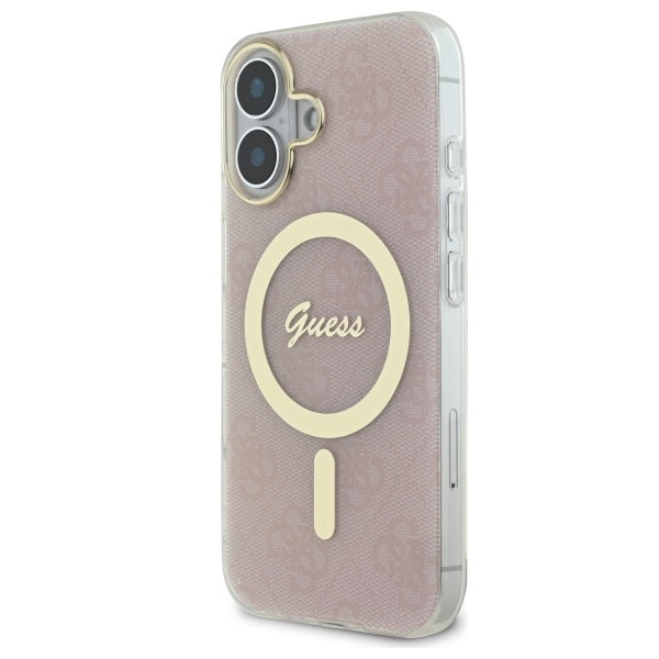 Guess iPhone 16 IML 4G MagSafe Σκληρή Θήκη με Πλαίσιο Σιλικόνης και MagSafe - Pink - GUHMP16SH4STP