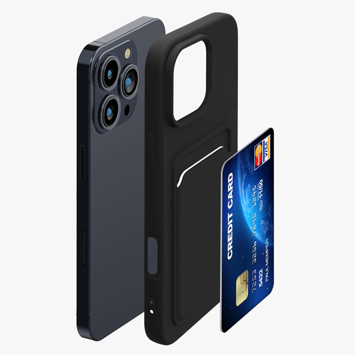 KW iPhone 16 Pro Max Θήκη Σιλικόνης TPU με Υποδοχή για Κάρτα - Black