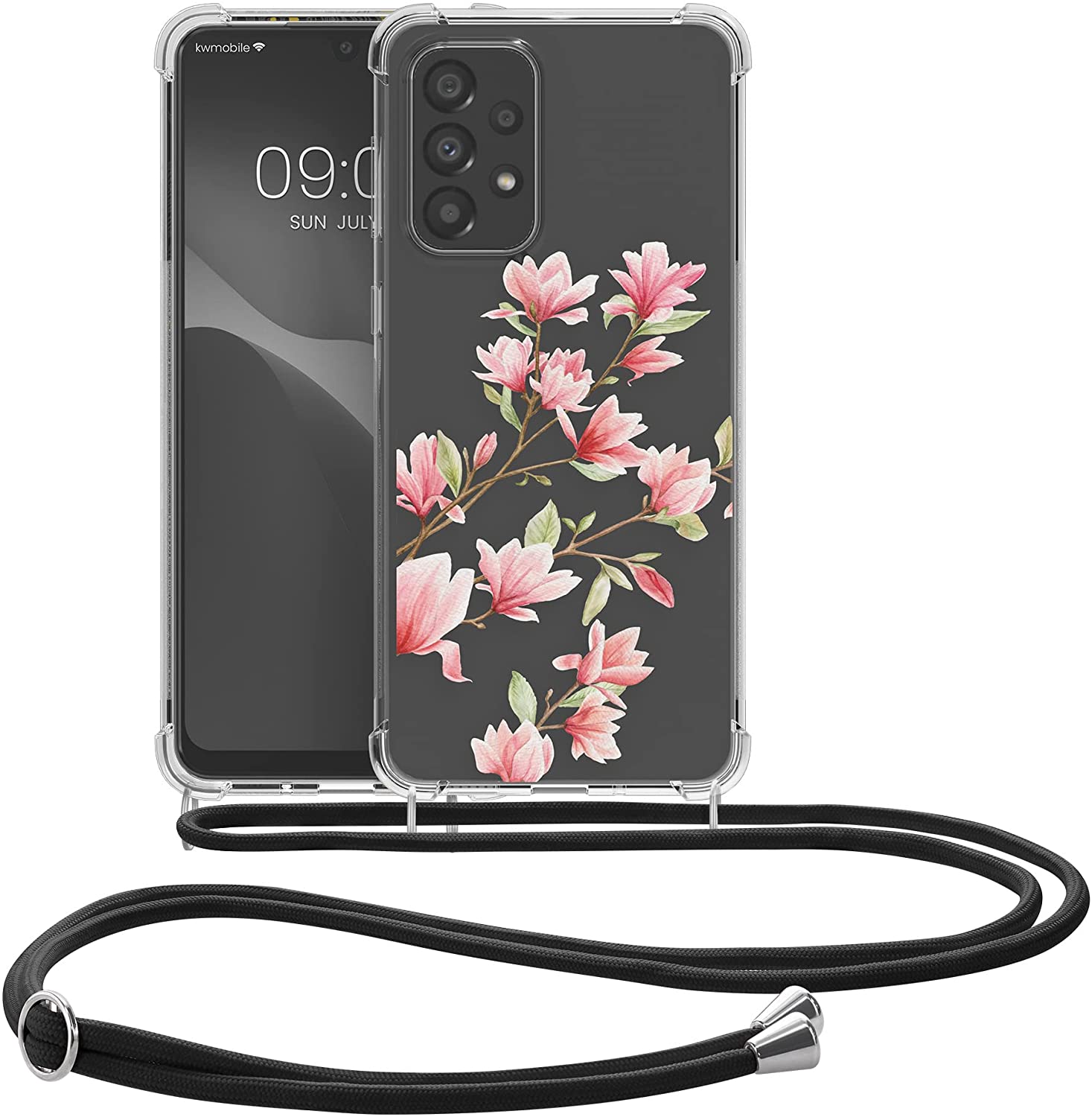 KW Samsung Galaxy A33 5G Θήκη Σιλικόνης TPU με Λουράκι Design Magnolias - Διάφανη / White / Pink - 58233.02