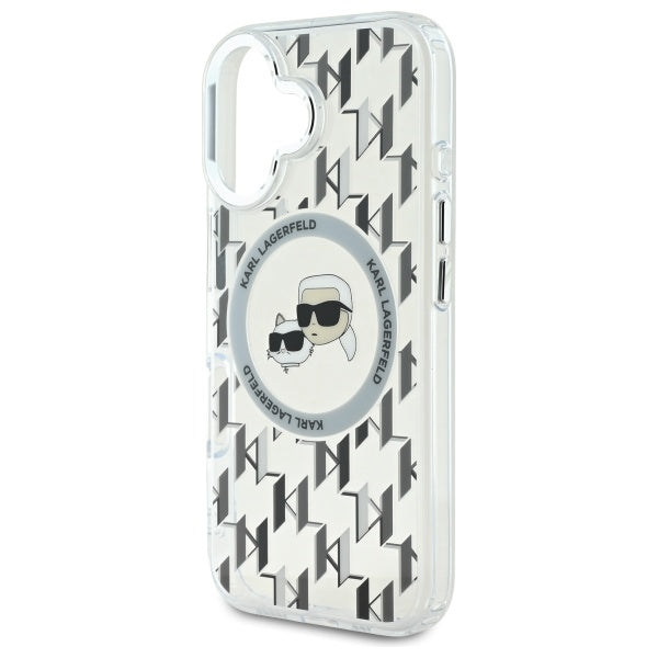 Karl Lagerfeld iPhone 16 - IML Monogram Karl and Choupette Head MagSafe - Σκληρή Θήκη με Πλαίσιο Σιλικόνης - Clear - KLHMP16SHMCKMHT
