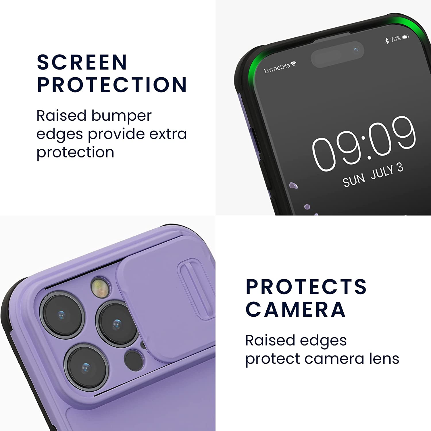 KW iPhone 14 Pro Max Hybrid Σκληρή Θήκη με Πλαίσιο Σιλικόνης TPU και Κάλυμμα για την Κάμερα - Purple - 60355.221