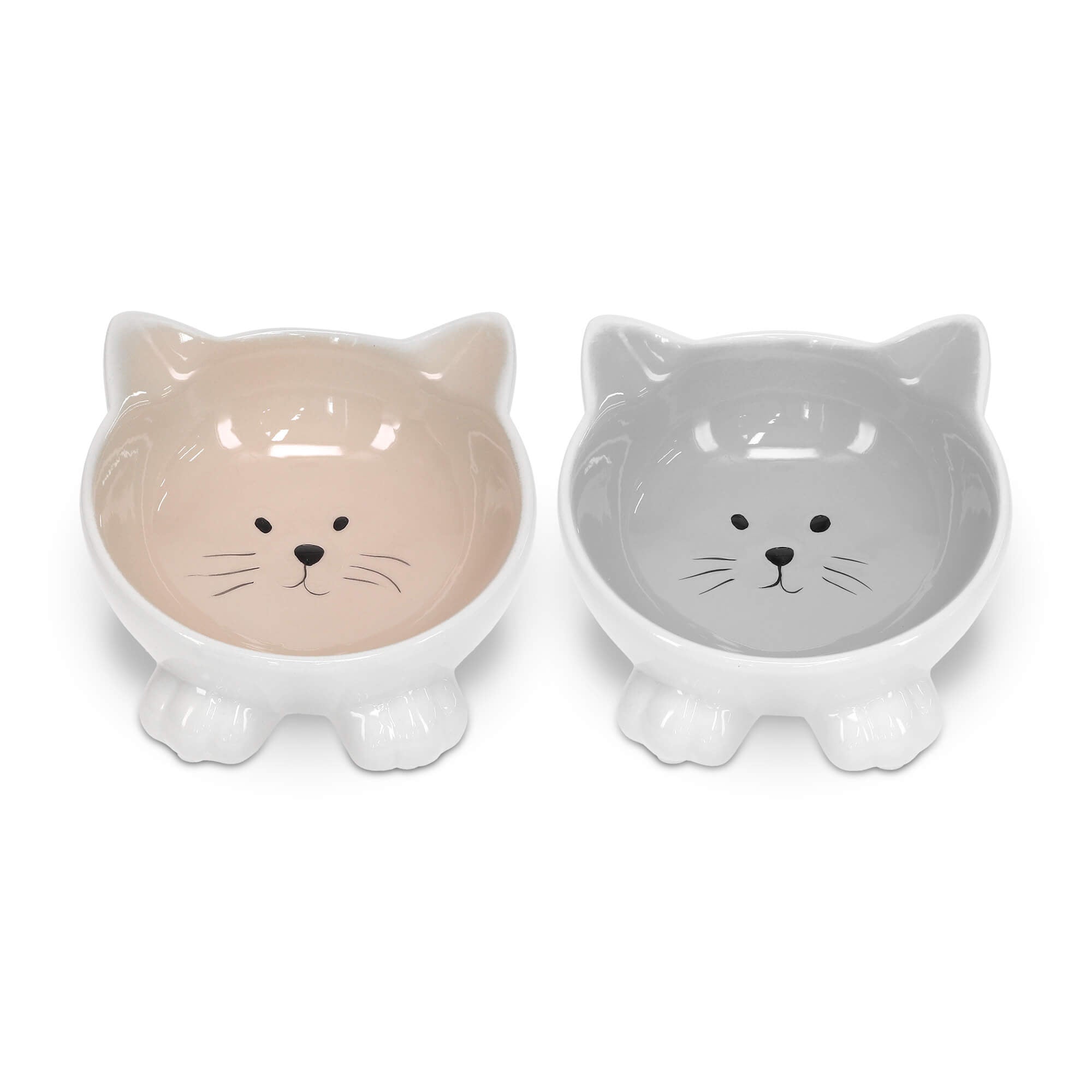 Navaris Σετ με 2 Μπολ Φαγητού και Νερού σε Σχήμα Γάτας - Grey / Beige - 50736.11