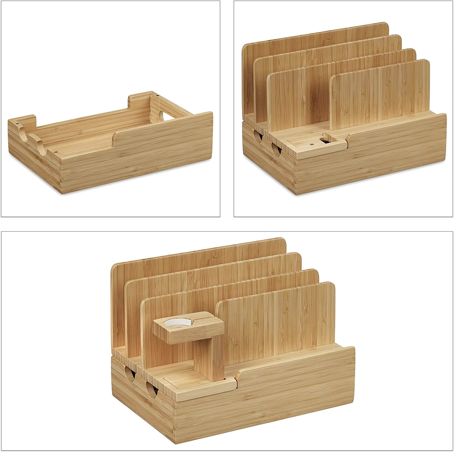 Relaxdays Σταθμός Οργάνωσης και Φόρτισης από Μπαμπού για Tablet, Smartphone και Apple Watch - Natural - 4052025447366