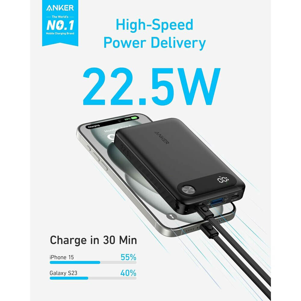 Anker PowerCore - Power Bank 10000mAh 22.5W με 2 Θύρες Type-C και 1 Θύρα USB - Black