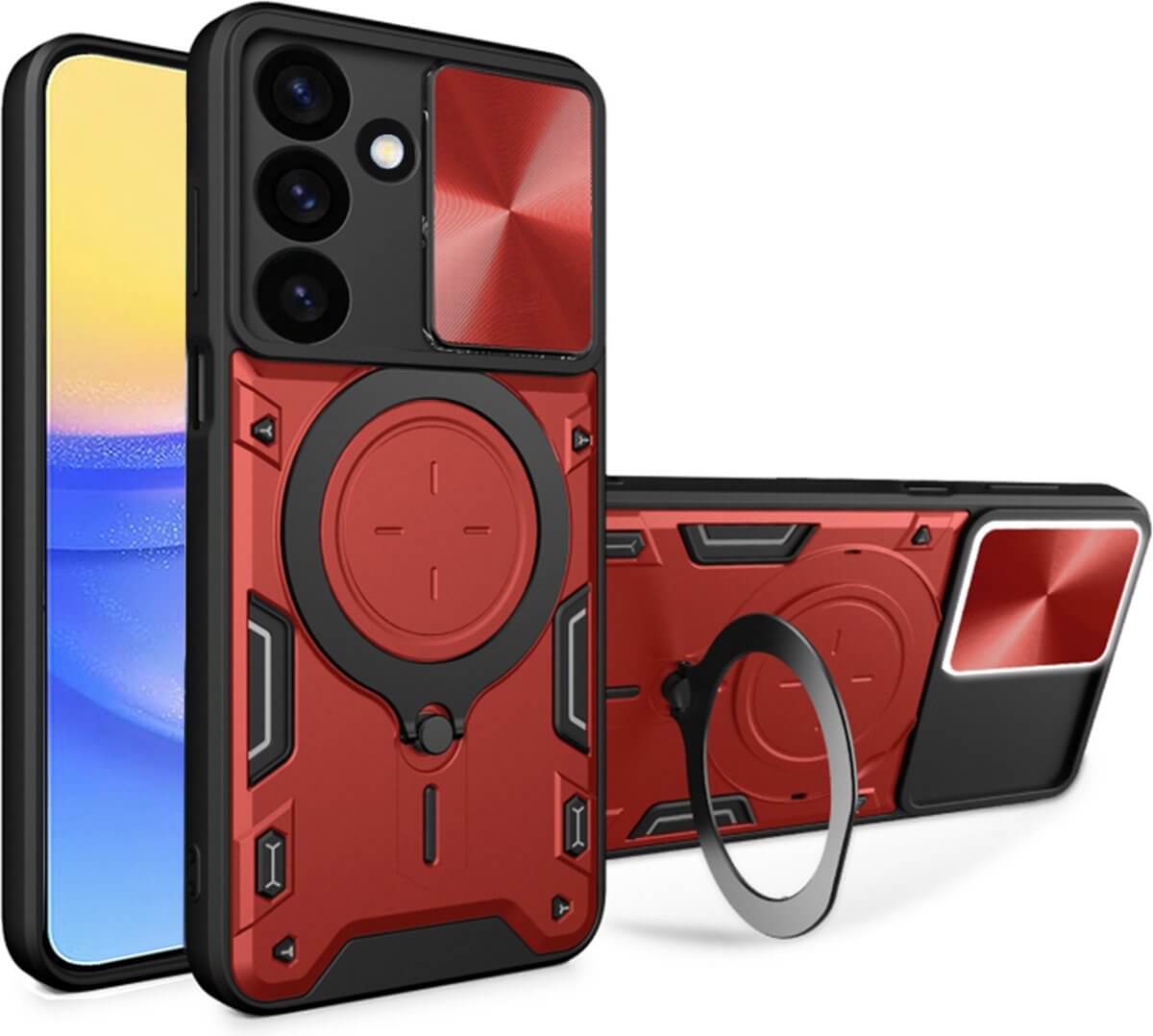 Techsuit Samsung Galaxy A16 4G / A16 5G - CamGuard Pro - Σκληρή Θήκη με Προστασία Καμερών και Δαχτυλίδι Συγκράτησης - Red