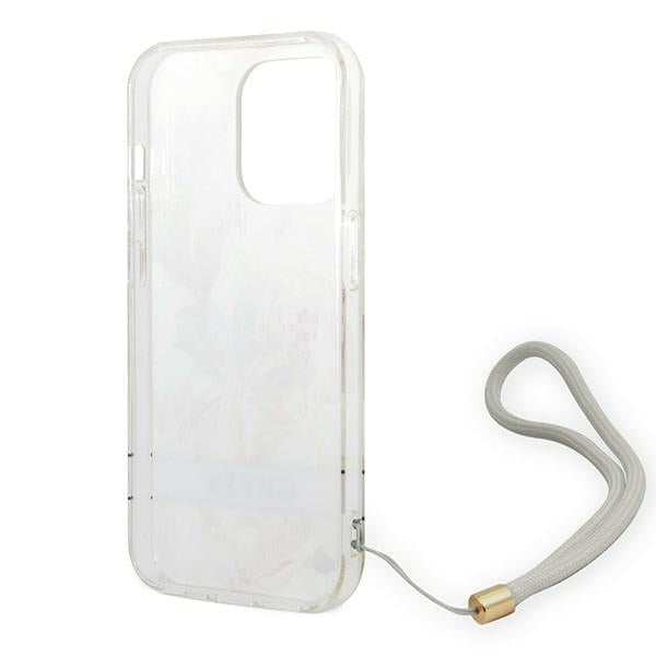 Guess iPhone 14 Pro Flower Strap Σκληρή Θήκη με Πλαίσιο Σιλικόνης και Λουράκι - Purple - GUOHCP14LHFLSU