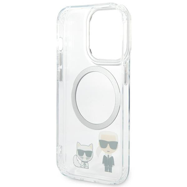Karl Lagerfeld iPhone 14 Pro - Karl and Choupette Aluminium Magsafe Σκληρή Θήκη με Πλαίσιο Σιλικόνης και MagSafe - Διάφανη - KLHMP14LHKCT