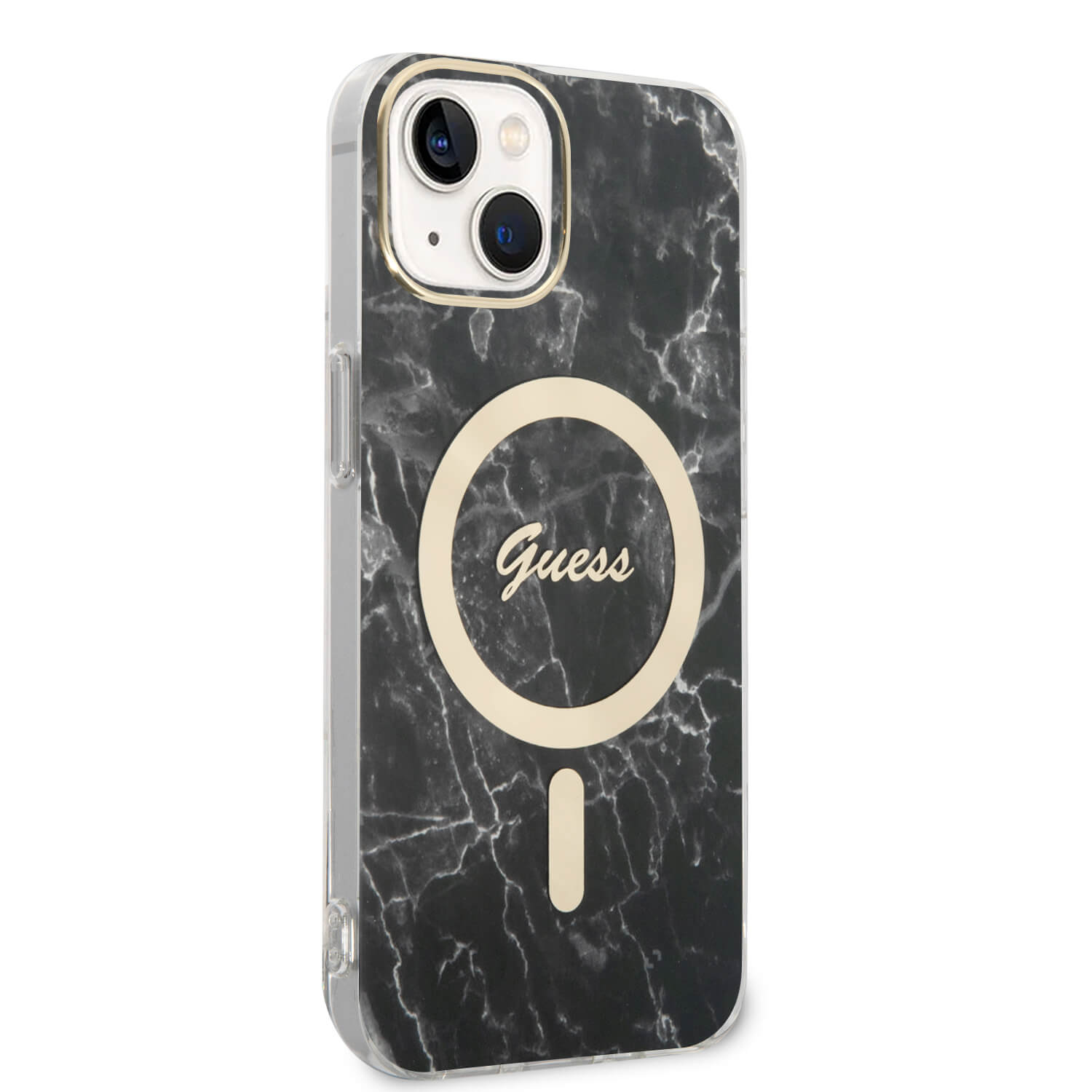 Guess iPhone 15 / 14 / 13 - Bundle Pack - Σετ Σκληρή Θήκη με Πλαίσιο Σιλικόνης και Ασύρματος Φορτιστής MagSafe - Design Marble MagSafe - Black - GUBPP14SHMEACSK