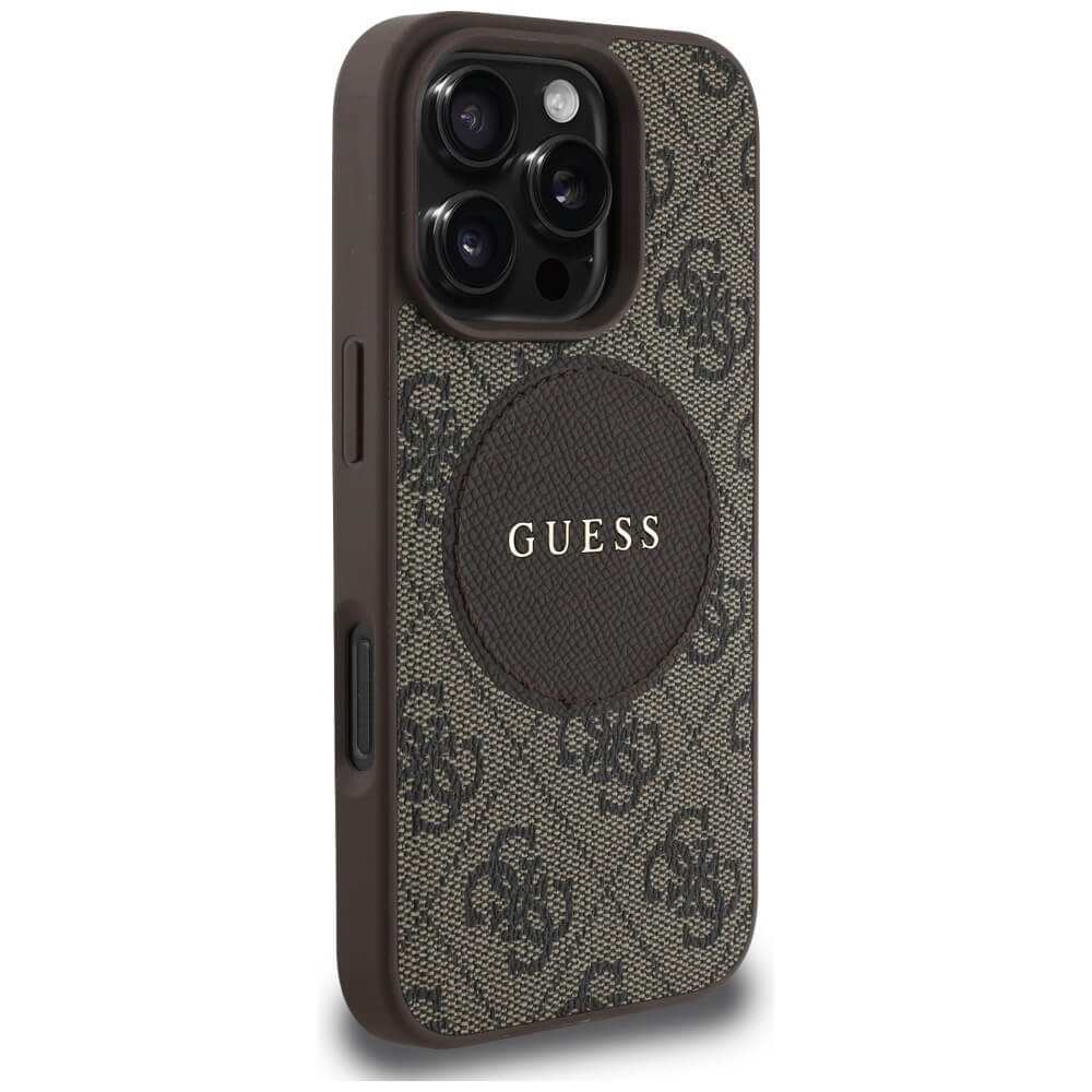 Guess iPhone 16 Pro Max - 4G Circle Classic Logo - MagSafe Θήκη με Επένδυση Συνθετικού Δέρματος - Brown - GUHMP16XP4PGRSGW