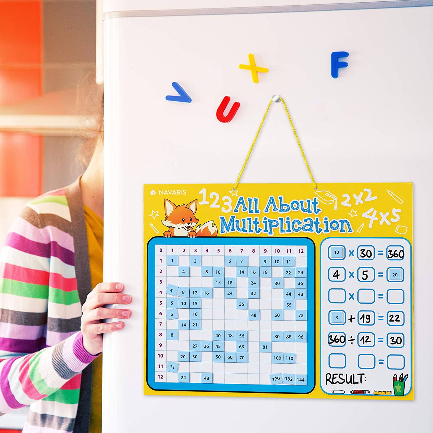 Navaris Μαγνητικός Πίνακας Εκμάθησης Πολλαπλασιασμού για Παιδιά - 40 x 32 cm - Yellow / Blue - 53345.02