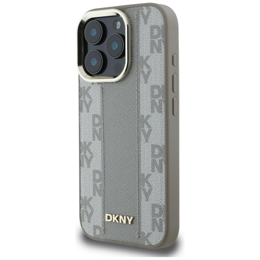 DKNY iPhone 16 Pro Max - Checkered Pattern - MagSafe Σκληρή Θήκη με Επένδυση Συνθετικού Δέρματος - Beige