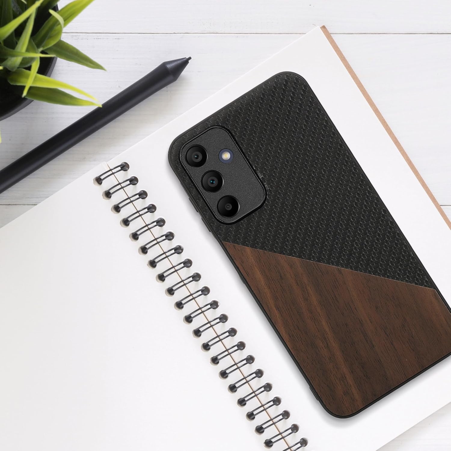 KW Samsung Galaxy A15 4G / A15 5G Θήκη από Φυσικό Ξύλο και Carbon - Dark Brown / Black