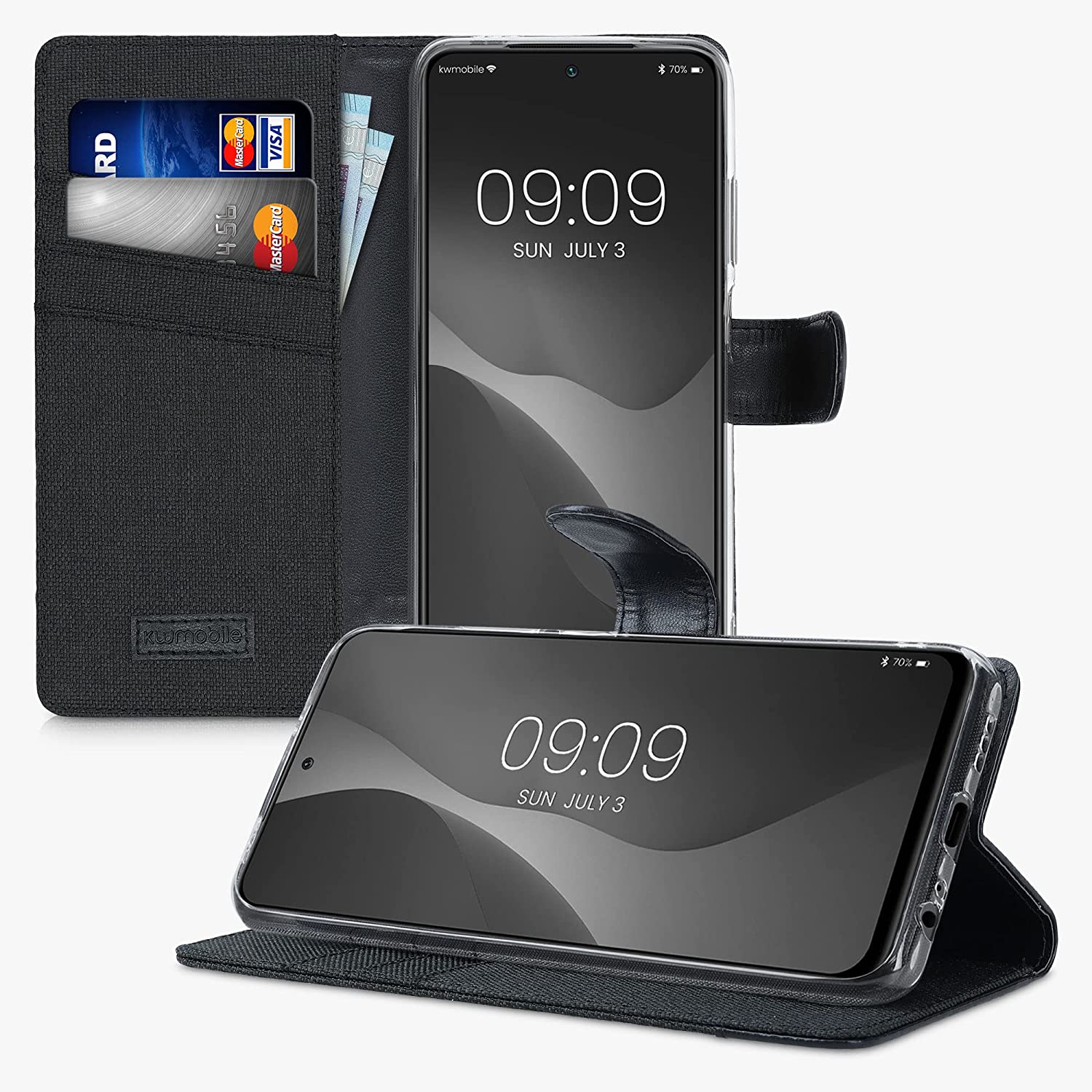KW Xiaomi Redmi Note 10 / Note 10s / Poco M5s Θήκη Πορτοφόλι Stand Canvas - Anthracite / Black - 56898.73