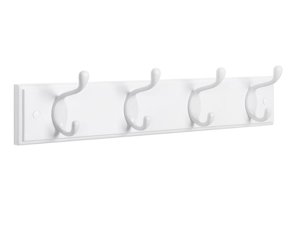 Songmics Επιτοίχια Ξύλινη Κρεμάστρα με 4 Μεταλλικούς Γάντζους - 40 x 9 x 7 cm - White - LHR23WT