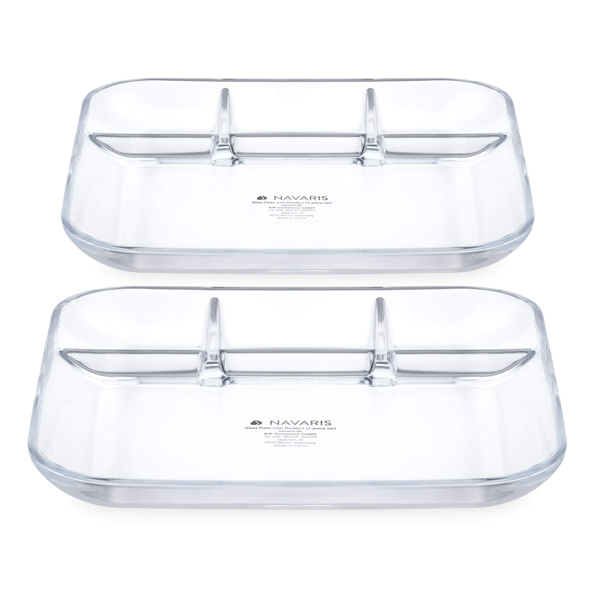 Navaris Σετ με 2 Γυάλινα Πιάτα με Διαχωριστικά - Διάφανα - 55919.01