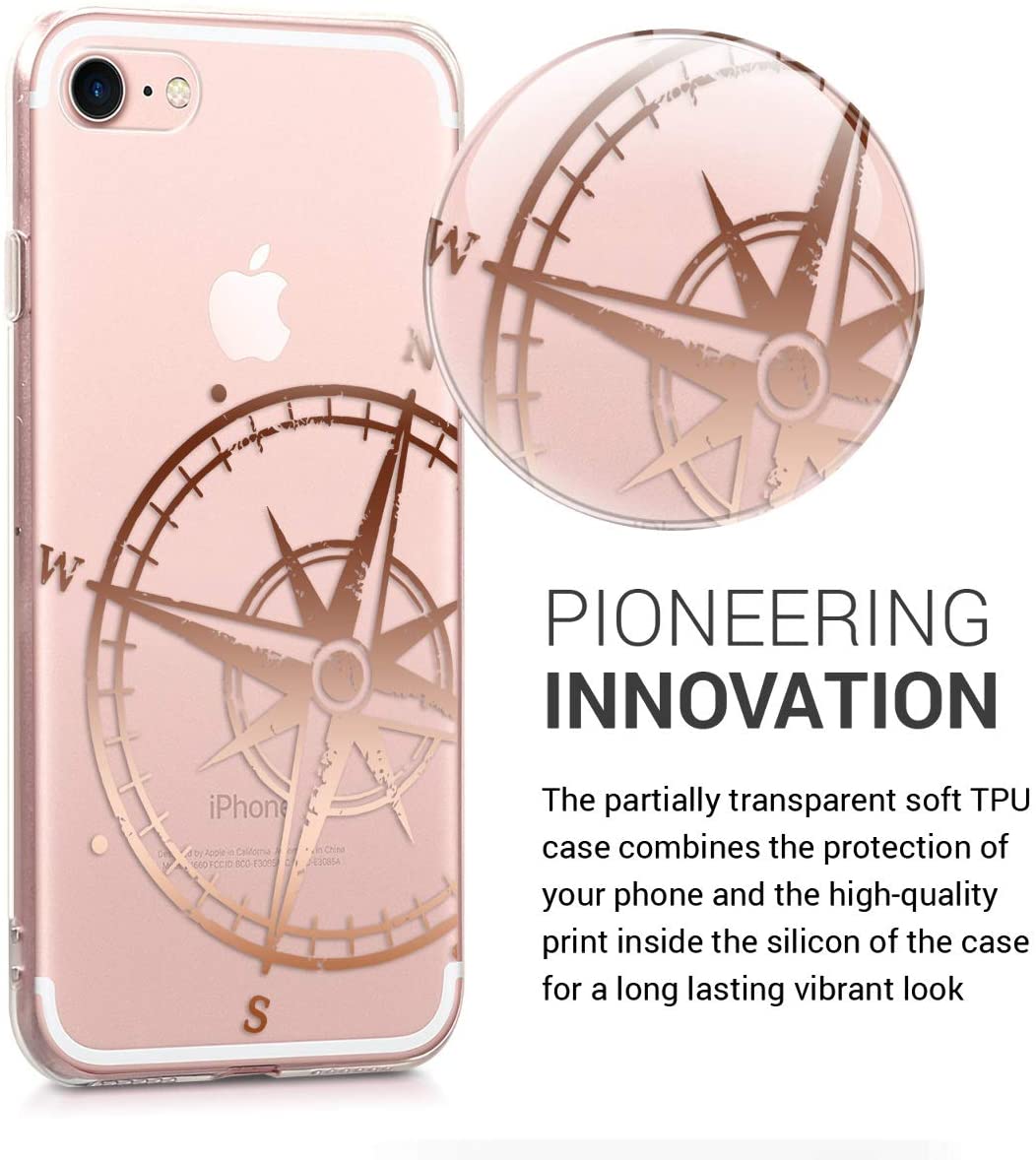 KW iPhone SE 2022 / SE 2020 / 7 / 8 Θήκη Σιλικόνης TPU Design Navigational Compass - Rose Gold - Διάφανη - 39459.36