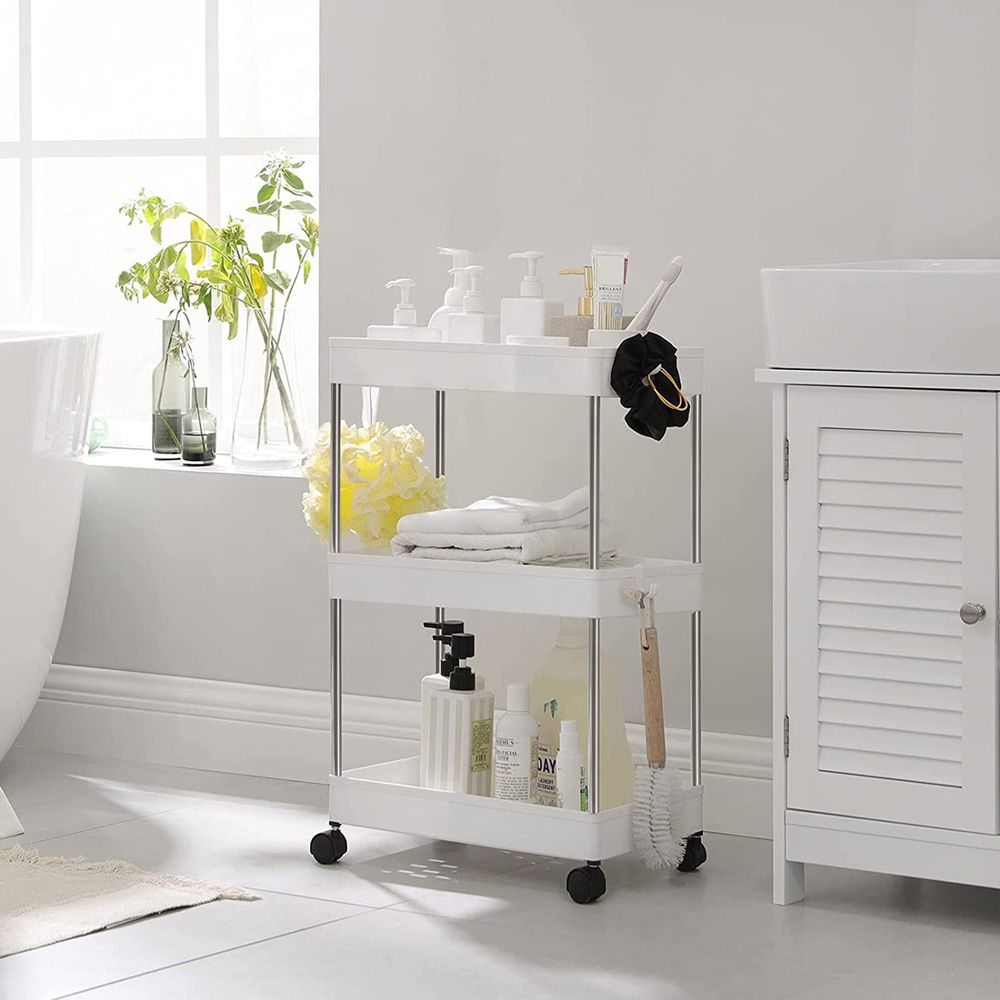 Songmics Πλαστικό Καρότσι για Οργάνωση και Αποθήκευση με 3 Ράφια - 40 x 22 x 60cm - White - KSC009W01