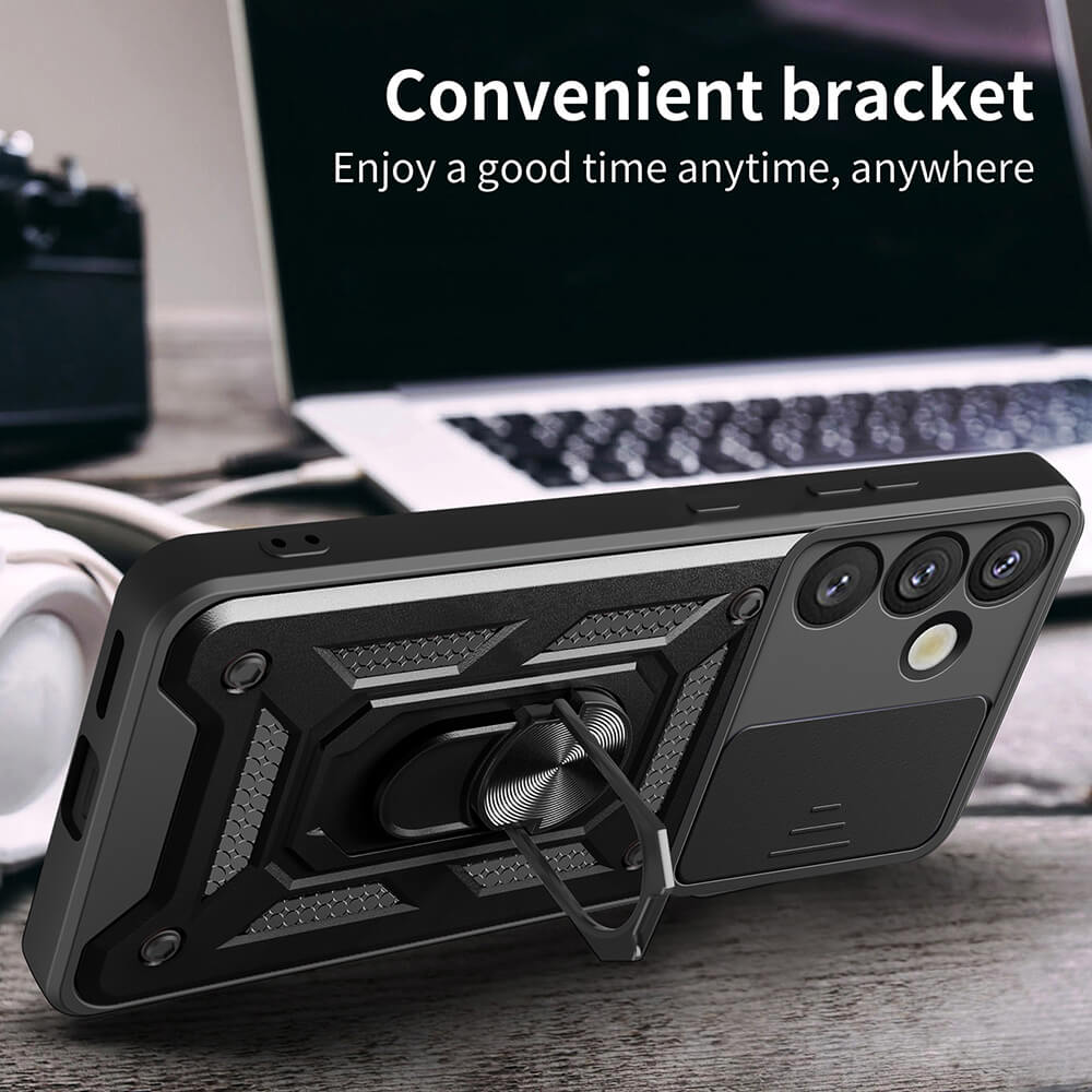 Techsuit Samsung Galaxy S25 Plus - CamShield - Σκληρή Θήκη με Προστασία Καμερών και Δαχτυλίδι Συγκράτησης - Black