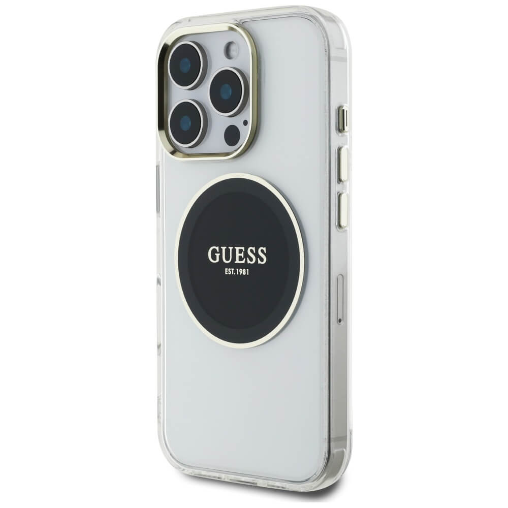 Guess iPhone 16 Pro IML Metal Colored Circle Classic Logo MagSafe Σκληρή Θήκη με Πλαίσιο Σιλικόνης και MagSafe - Black - GUHMP16LHTDRCEDK