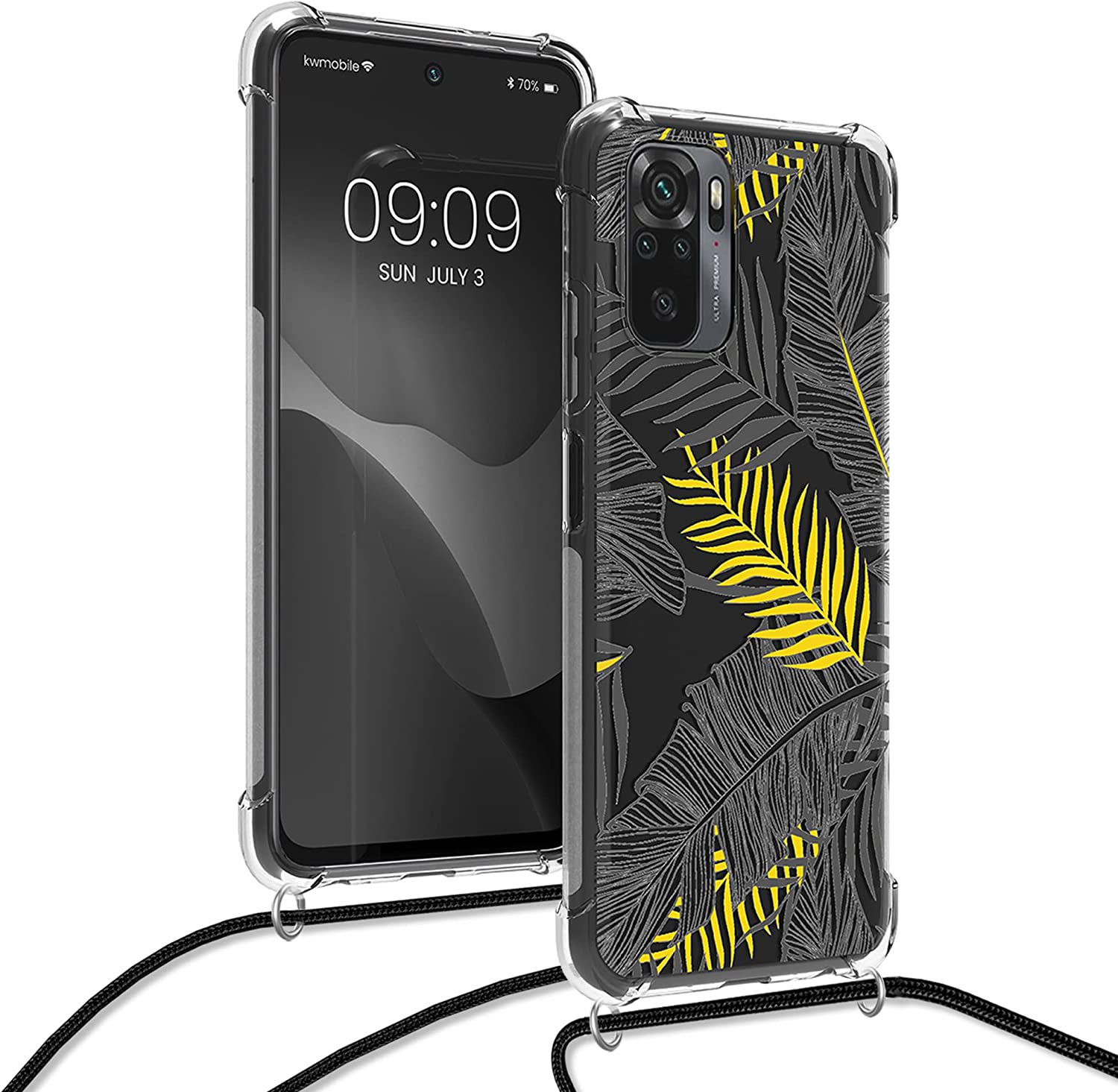 KW Xiaomi Redmi Note 10 / Note 10s / Poco M5s Θήκη Σιλικόνης TPU με Λουράκι Design Jungle - Gold / Grey / Διάφανη - 56534.01