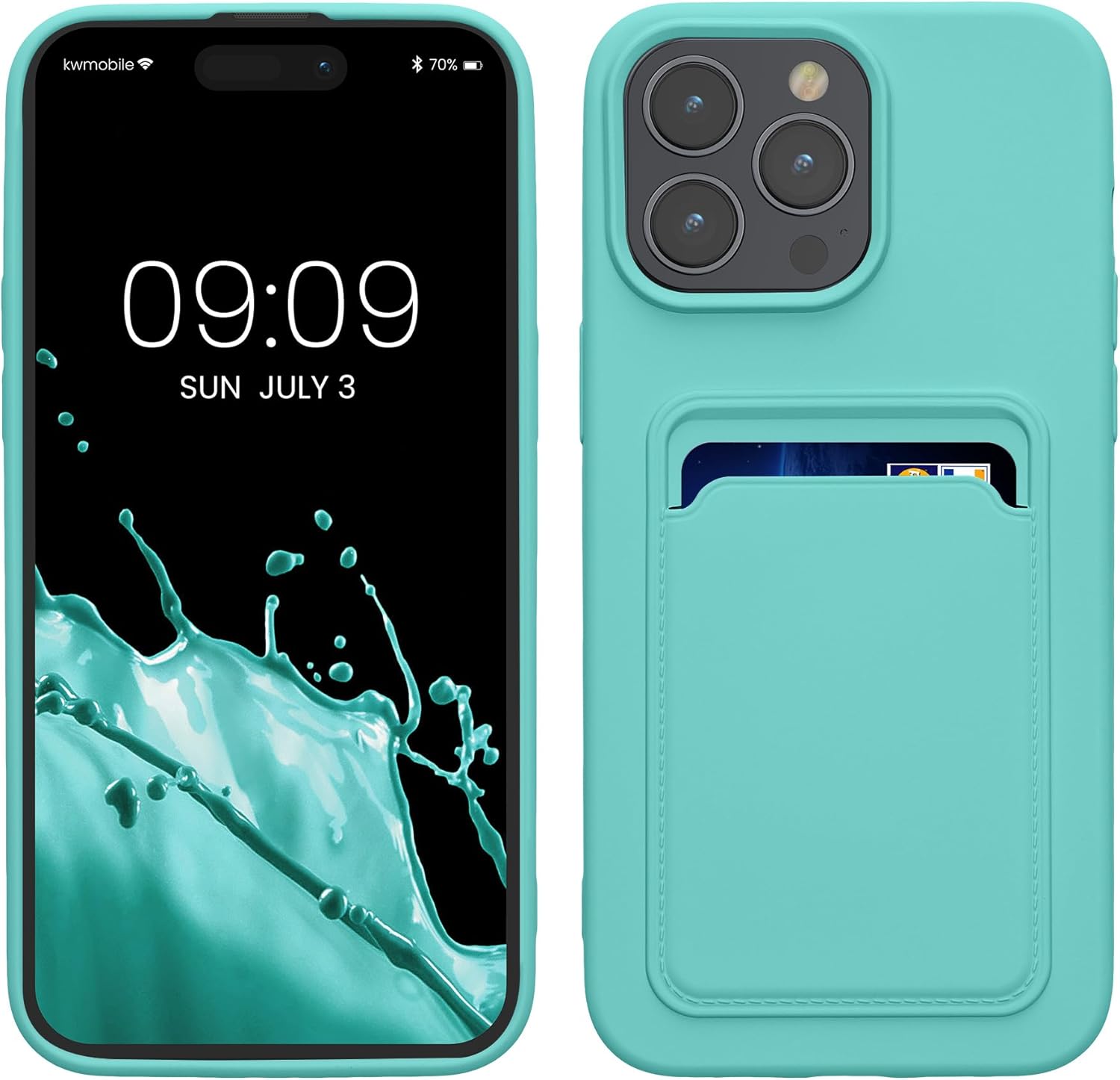 KW iPhone 15 Pro Max Θήκη Σιλικόνης TPU με Υποδοχή για Κάρτα - Mint Green