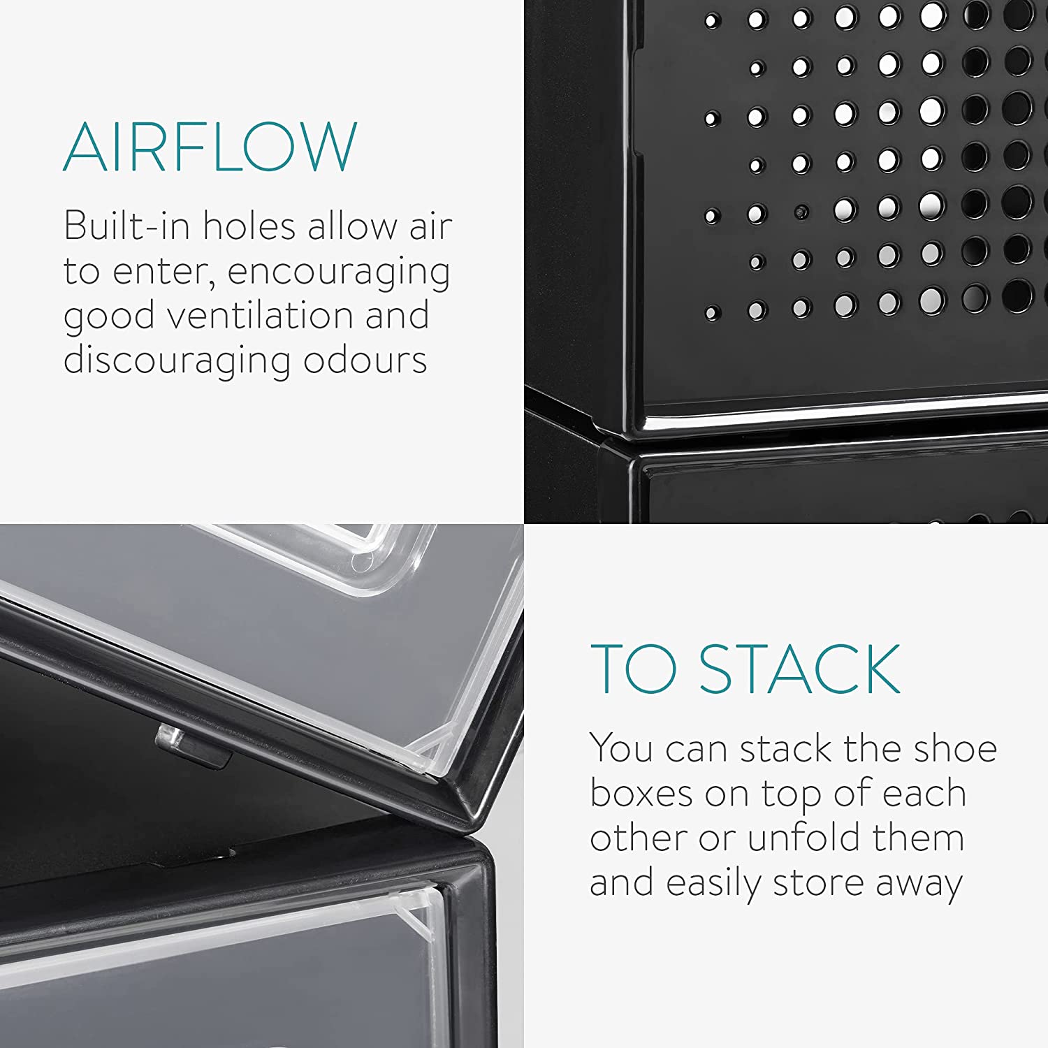 Navaris Σετ με 6 Κουτιά Αποθήκευσης Υποδημάτων - Black - 49045.06.01