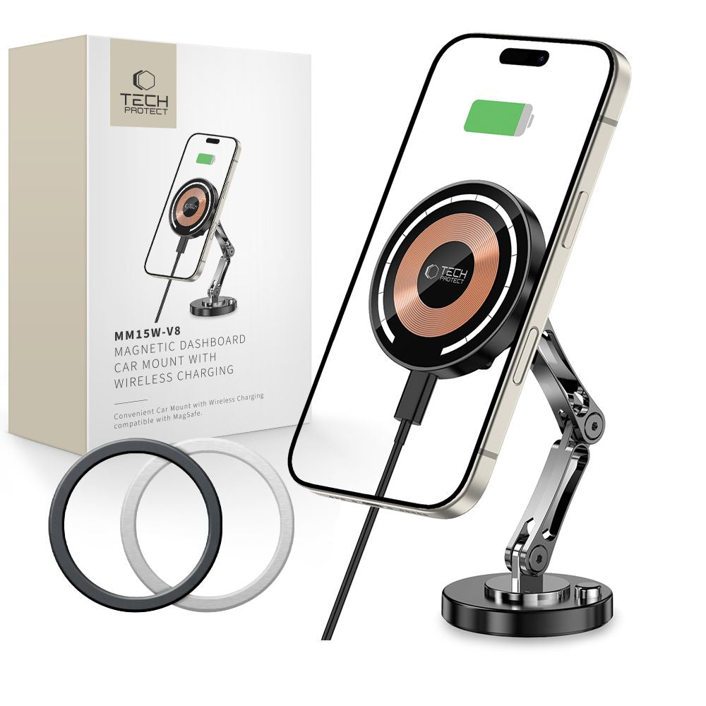 Tech-Protect MM15W-V8 Μαγνητική Βάση για το Ταμπλό του Αυτοκινήτου με Ασύρματη Φόρτιση MagSafe 15W - Black