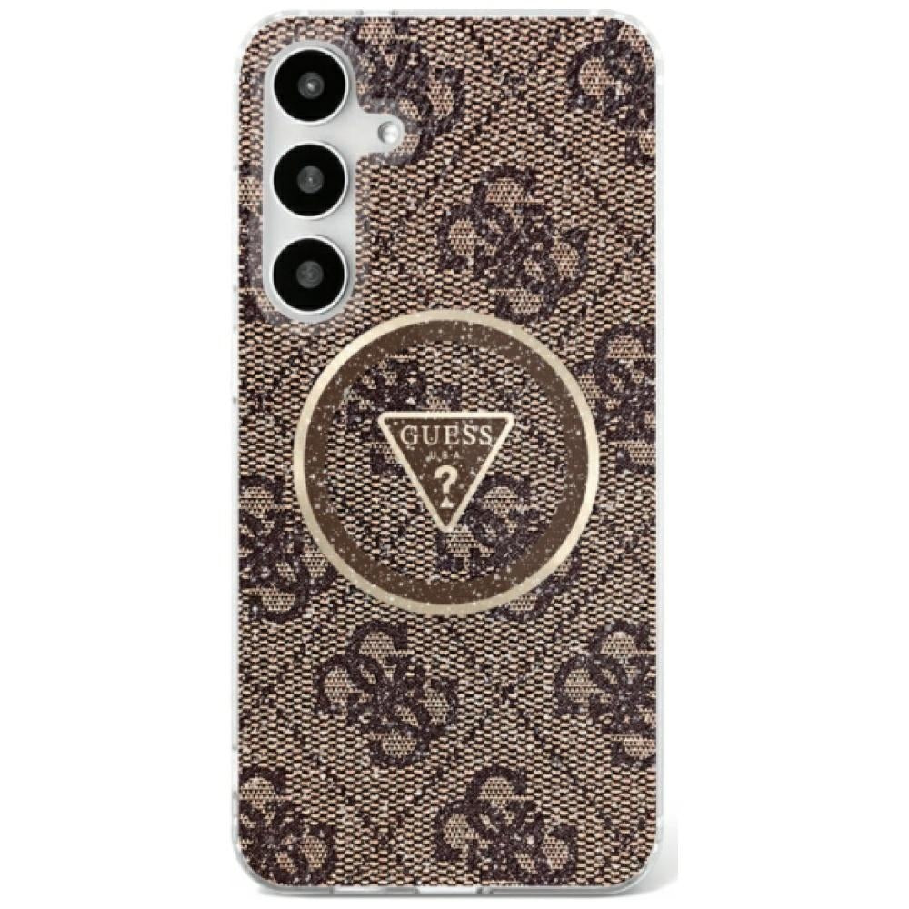 Guess Samsung Galaxy S25 Ultra - 4G Glitter Triangle Buttons - MagSafe Σκληρή Θήκη με Πλαίσιο Σιλικόνης - Brown - GUHMS25LHG4PRTGW