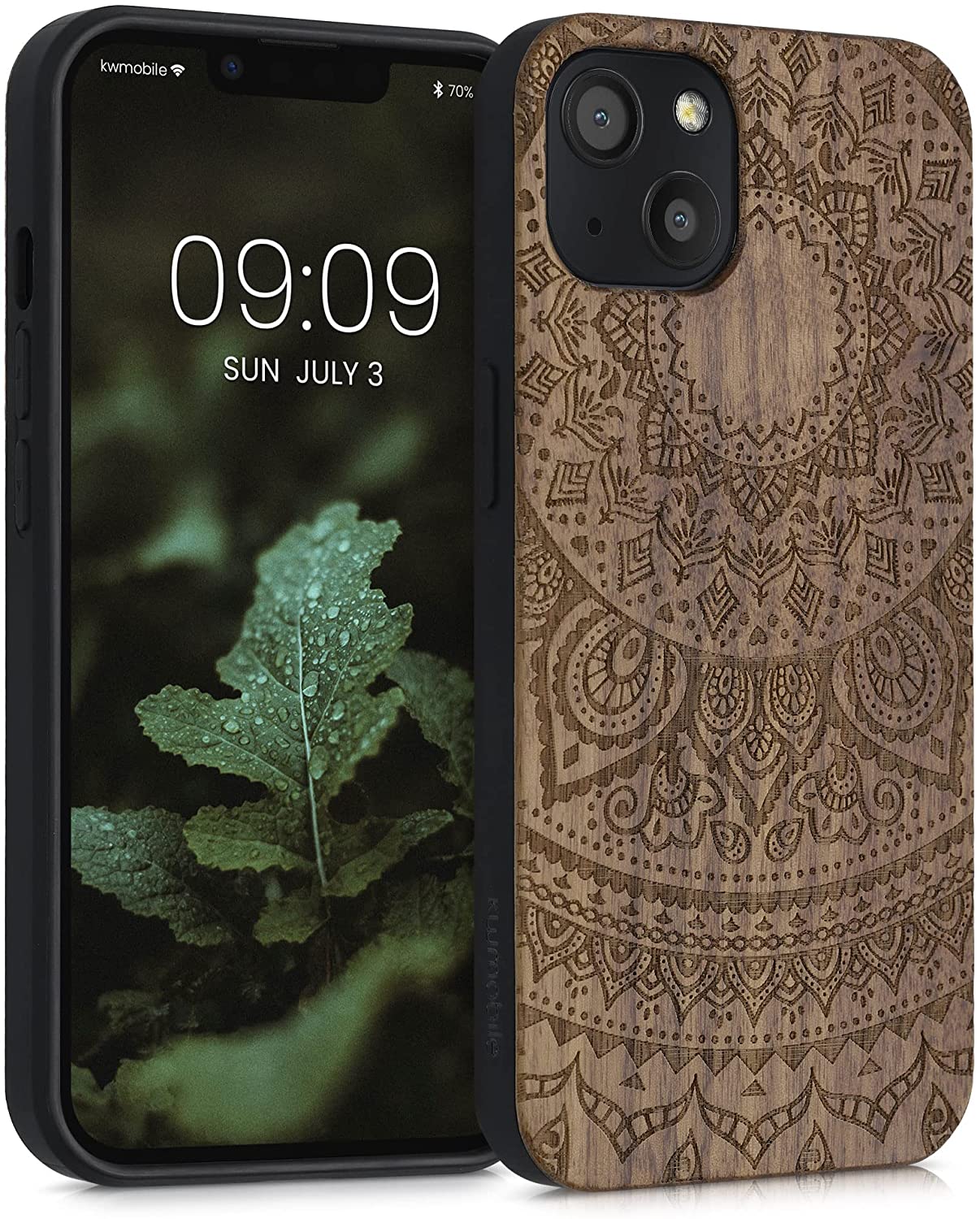 KW iPhone 13 Θήκη από Φυσικό Ξύλο Design Indian Sun - Dark Brown - 55953.07