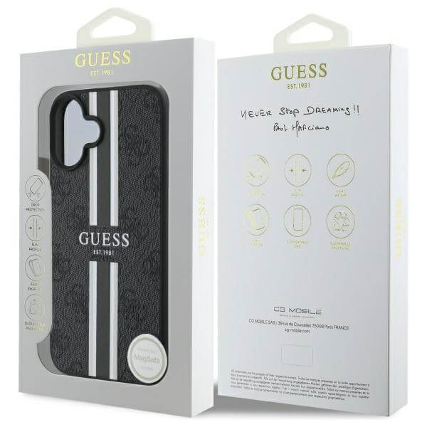 Guess iPhone 16 - 4G Printed Stripes MagSafe - Θήκη με Επένδυση Συνθετικού Δέρματος - Black - GUHMP16SP4RPSK
