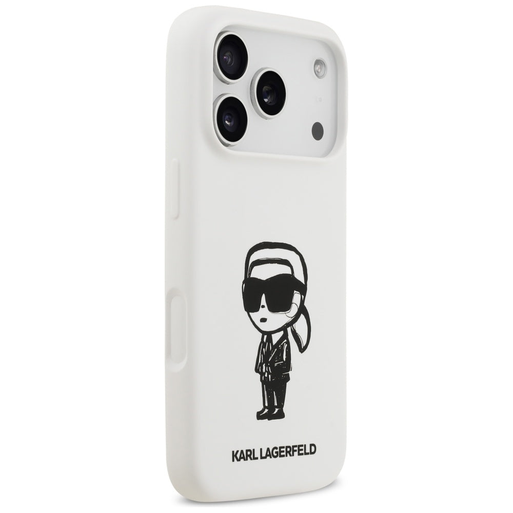 Karl Lagerfeld iPhone 17 Pro - Silicone Karl Sketch and Logo MagSafe - Σκληρή Θήκη με Πλαίσιο Σιλικόνης - White - KLHMP17LSKIGROH