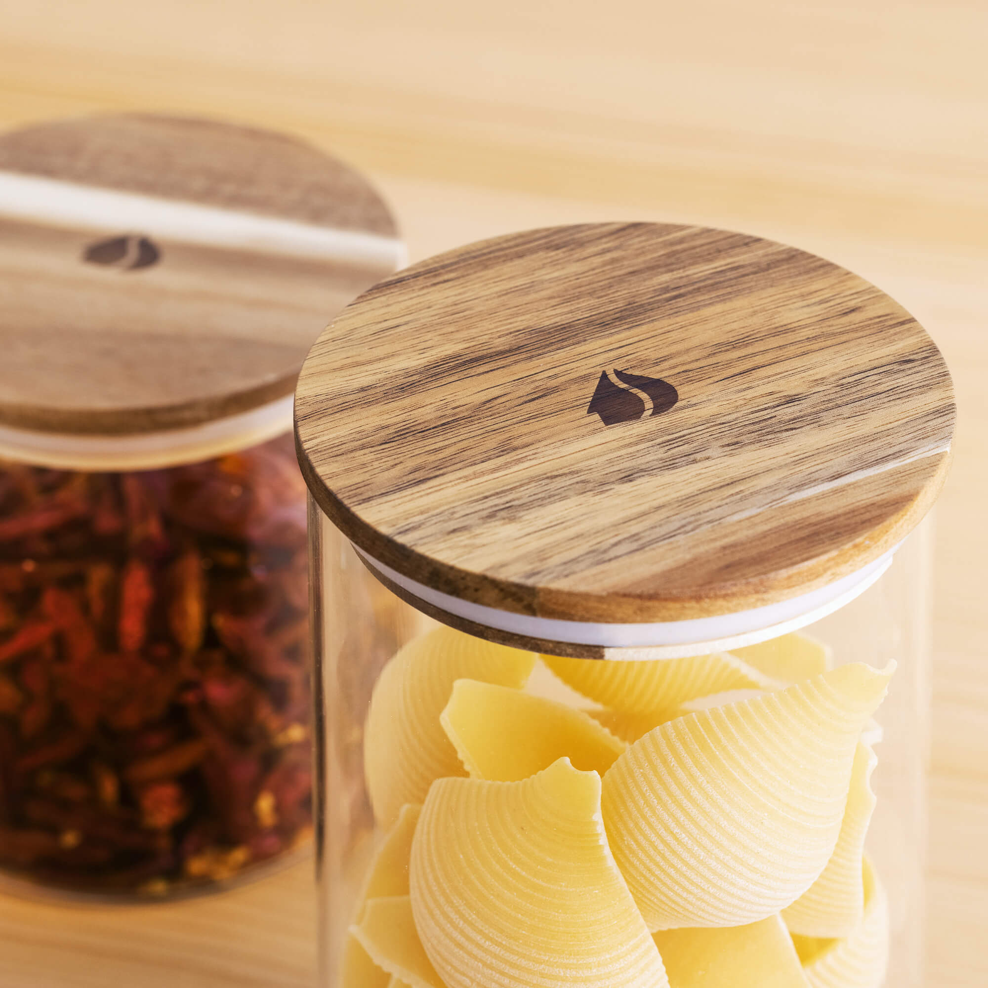 Navaris Σετ με 4 Γυάλινα Βάζα Αποθήκευσης - Round - Acacia Wood - Διάφανα - 54691.02.04