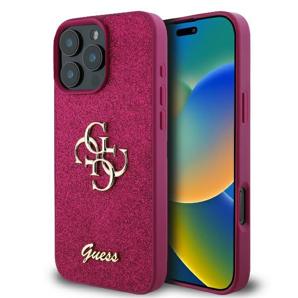 Guess iPhone 16 Pro Max - Fixed Glitter Big 4G - Σκληρή Θήκη με Πλαίσιο Σιλικόνης - Purple - GUHCP16XHG4SGU