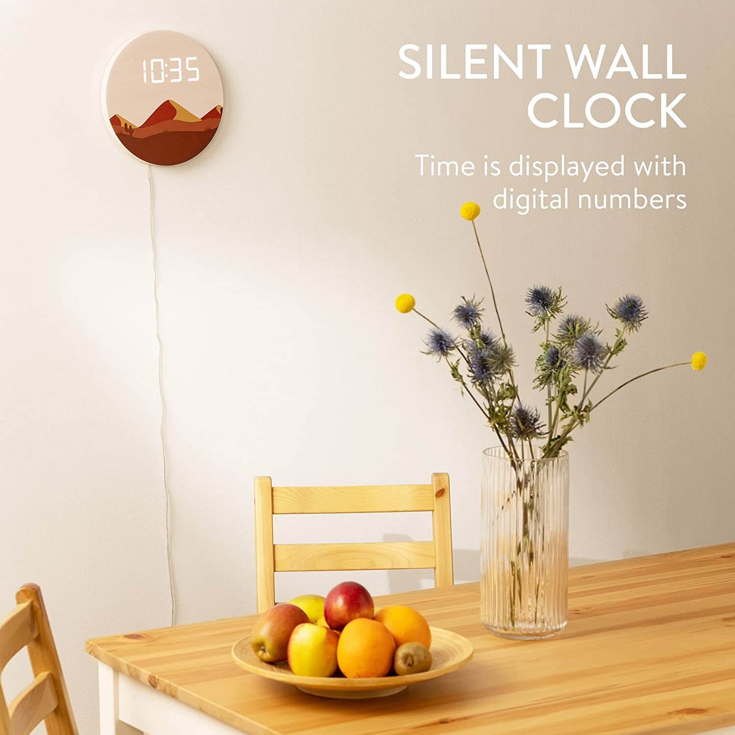 Navaris Ψηφιακό Ξύλινο Ρολόι LED - Design Desert - White - 58958.02