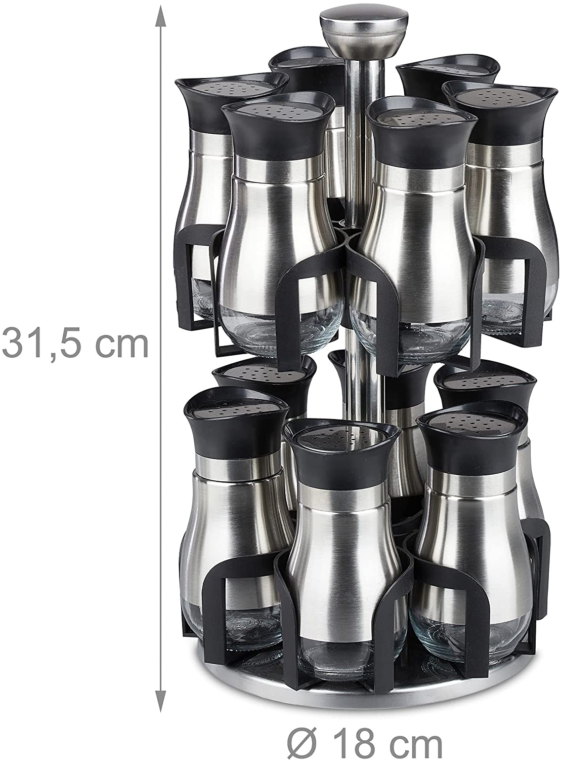 Relaxdays Καρουζέλ Μπαχαρικών με 12 Δοχεία - Black / Silver - 4052025367152