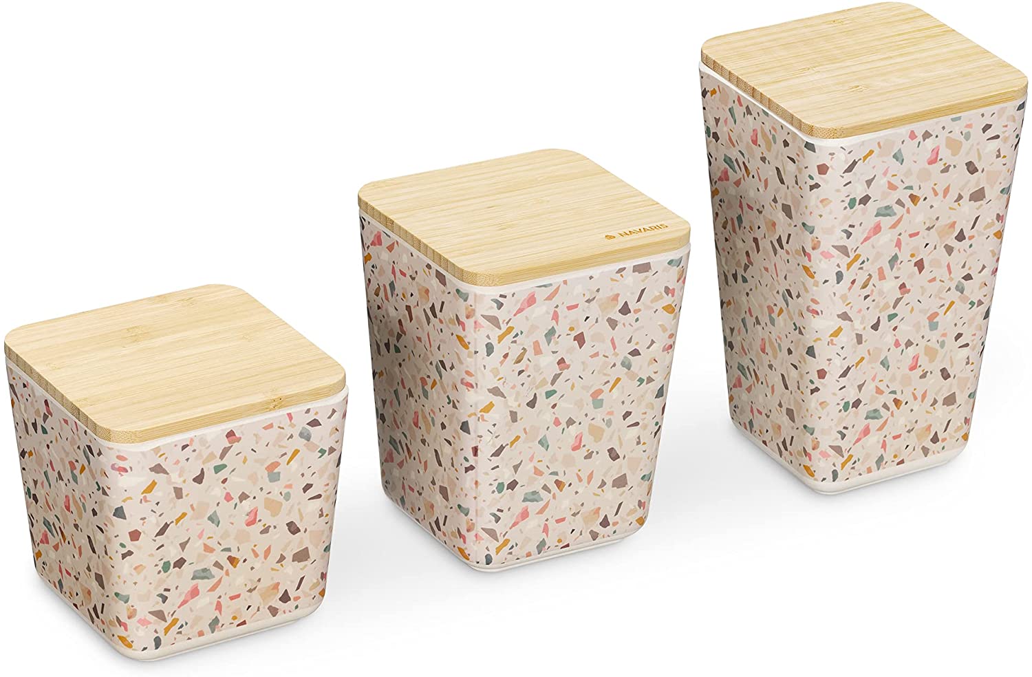 Navaris Σετ με 3 Κουτιά Αποθήκευσης με Καπάκι από Μπαμπού - Beige - 54250.01