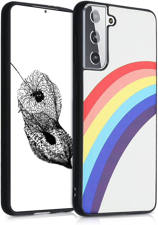 KW Samsung Galaxy S21 Θήκη Σιλικόνης με Φινίρισμα Συνθετικού Δέρματος - Design Rainbow - Multicolor / White - 54563.01