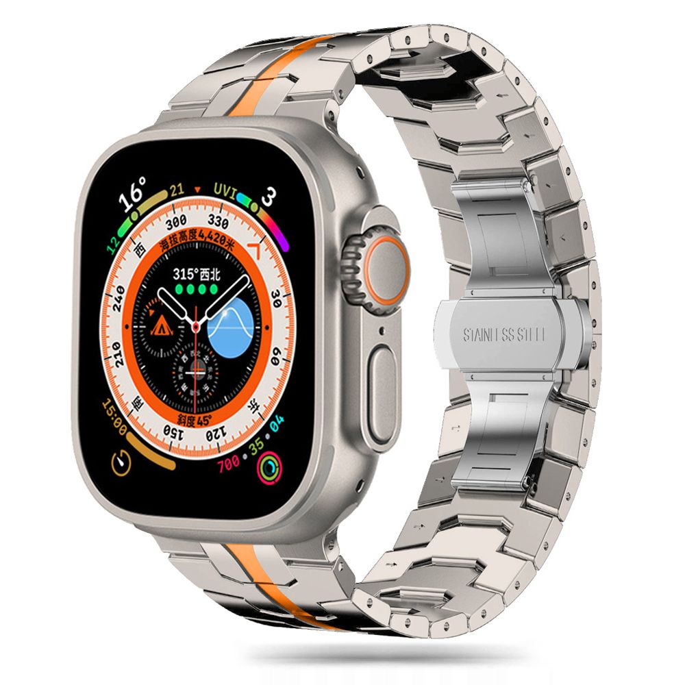 Tech-Protect Λουράκι Apple Watch 8/9/10/11 - SE (1/2/3) - Ultra (1/2/3) – 44/45/46/49mm Stainless Line από Ανοξείδωτο Ατσάλι - Titanium / Orange