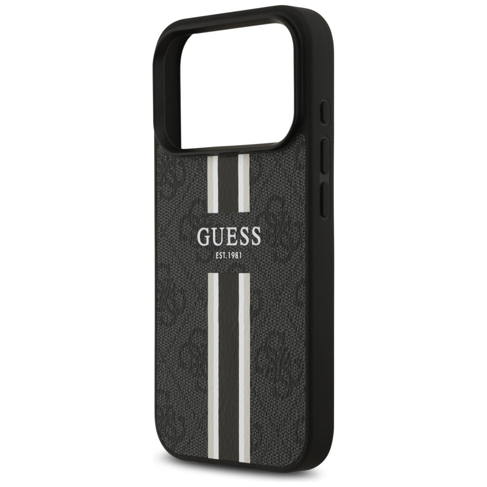 Guess iPhone 17 Pro - 4G Printed Stripes MagSafe - Θήκη με Επένδυση Συνθετικού Δέρματος - Black - GUHMP17LP4RPSK