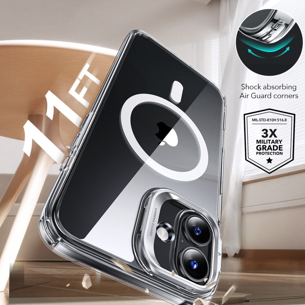 ESR iPhone 16 Classic Hybrid Kickstand Halolock MagSafe Σκληρή Θήκη με Πλαίσιο Σιλικόνης και Αντιχαρακτικό Γυαλί Οθόνης - Διάφανη