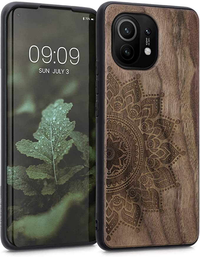 KW Xiaomi Mi 11 Θήκη από Φυσικό Ξύλο - Design Rising Sun - Dark Brown - 54662.07