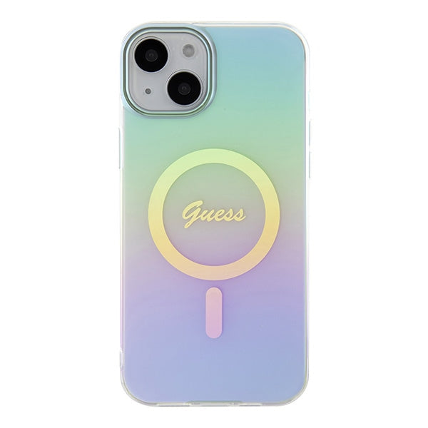 Guess iPhone 15 Plus IML Iridescent MagSafe Σκληρή Θήκη με Πλαίσιο Σιλικόνης και MagSafe - Turquoise - GUHMP15MHITSQ