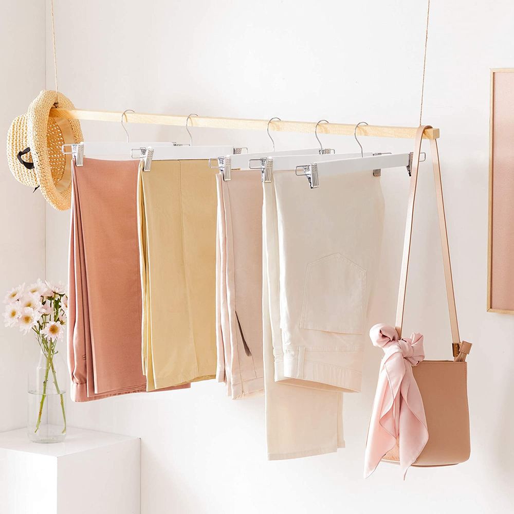 Songmics Σετ με 8 Ξύλινες Κρεμάστρες Παντελονιών με Pυθμιζόμενα Kλιπ - White - CRW009W01