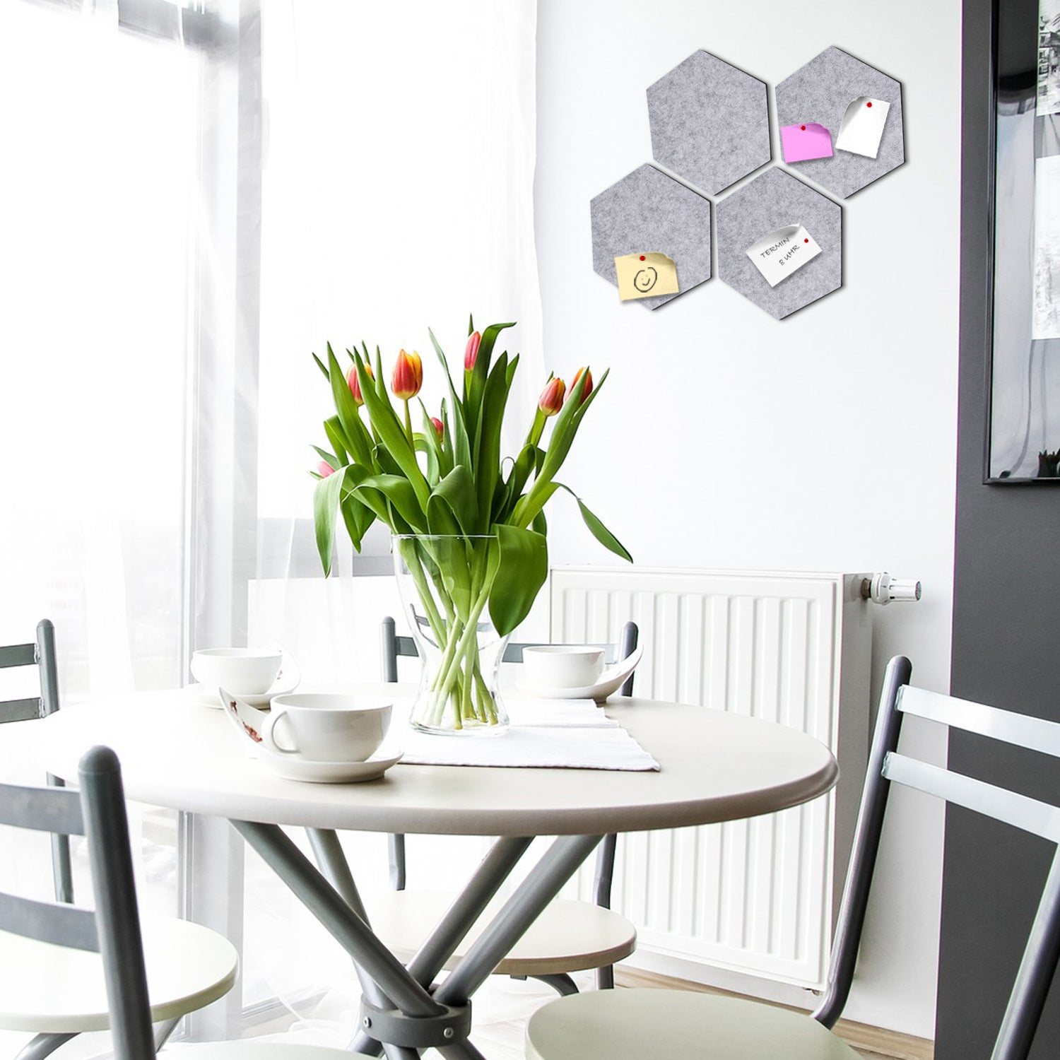 Navaris Hexagon Felt Memo Boards - Σετ με 4 Πλαίσια Ανακοινώσεων και Πινέζες - Light Grey - 44328.25